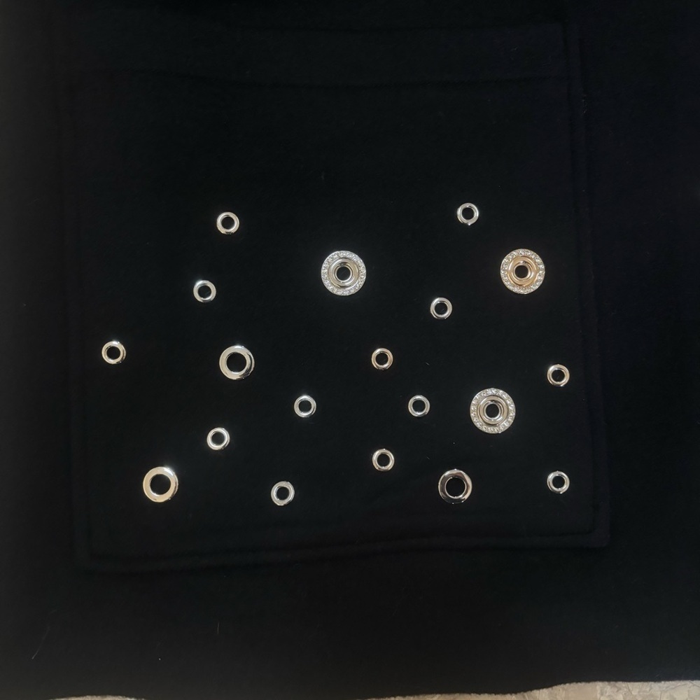 Chico’s Black Silver & Gold Embellished Wool Blend Car Coat Jacket Size 3 US 16 - Picture 8 of 16
